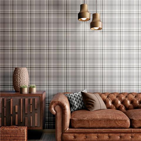 Catherine Lansfield Kelso Check Plaid Wallpaper 165521 Light Grey