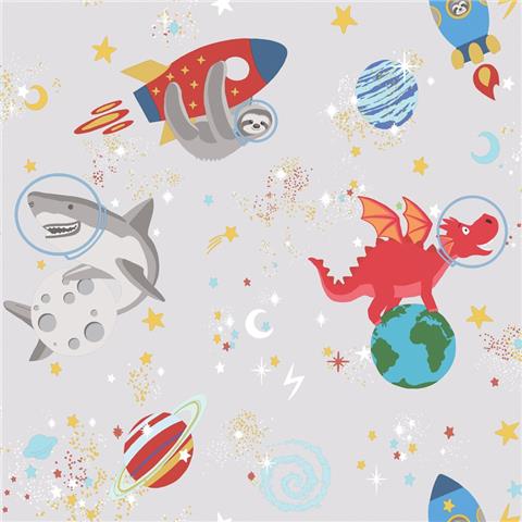Over the Rainbow Wallpaper-Space animals 90920 grey