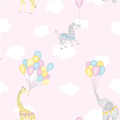 Over the Rainbow Wallpaper-Animal Balloons 91040 Pink