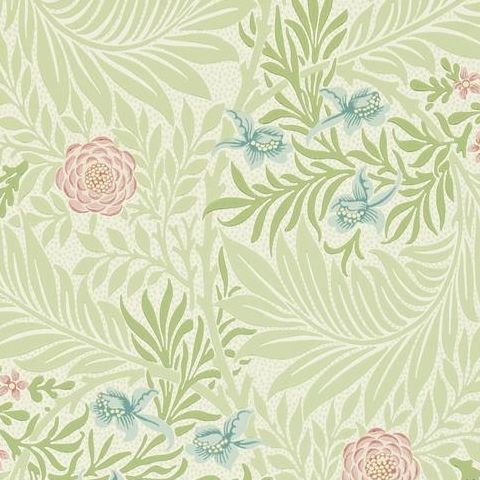 Morris & Co Wallpaper-Larkspur 212558 Green/Coral