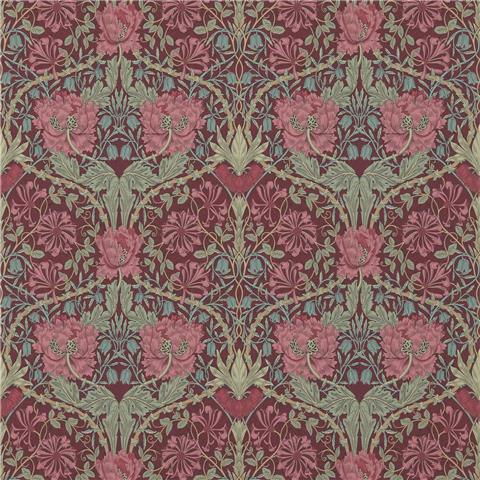 William Morris, Morris & Friends Wallpaper Honeysuckle and tulip 214703 Burgundy/Sage