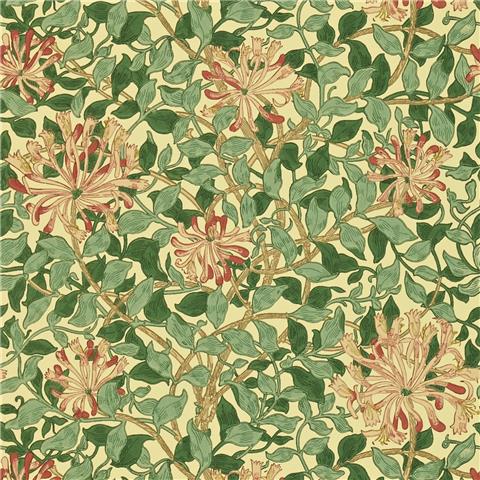William Morris, Morris & Friends Wallpaper Honeysuckle DMC1HS102 Green/Coral/Pink