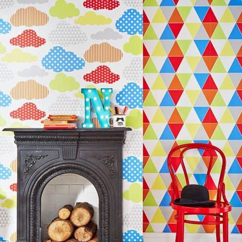 Kids@Home Marshmellow Clouds Wallpaper Brights 100113