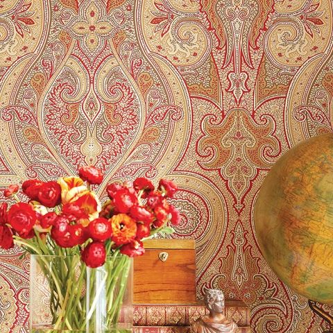 Thibaut Menswear Resource Patani Wallpaper T1033 Camel and Red
