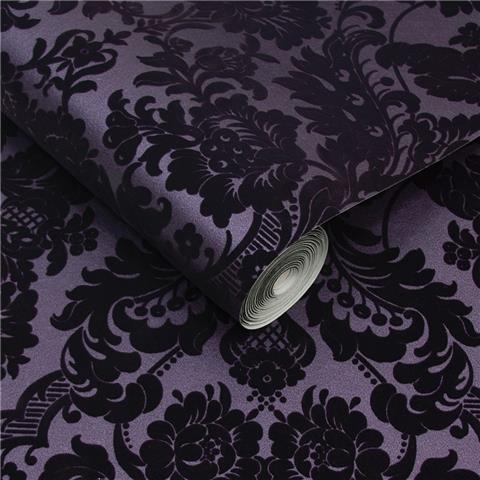 GRAHAM AND BROWN ESTABLISHED WALLPAPER COLLECTION GOTHIC DAMASK FLOCK 106586 Plum