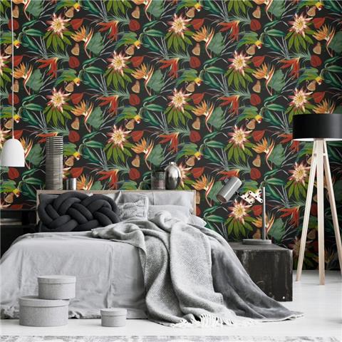 Super Fresco Easy Paradise Wallpaper Parrot 108602 black