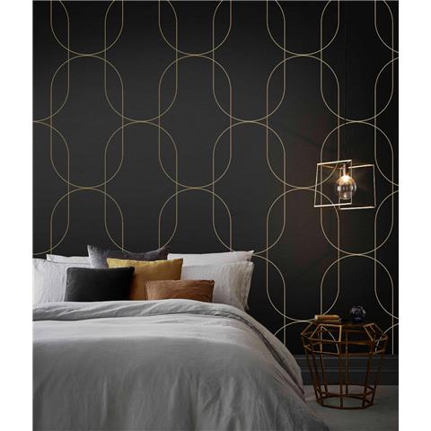 GRAHAM AND BROWN Oblique WALLPAPER COLLECTION Palais 112188 Black/Gold