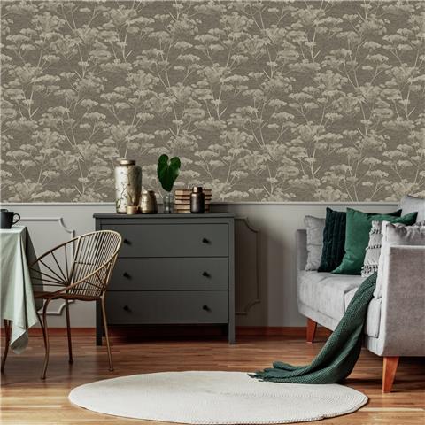 BOUTIQUE VINYL WALLPAPER SERENE SEED-HEAD 119966 Taupe/Gold
