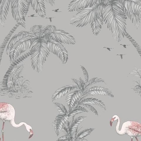 Statement Flamingo Lake Wallpaper Grey Coral 12381