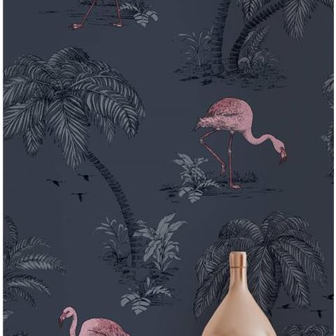 Statement Flamingo Lake Wallpaper navy/Pink 12382