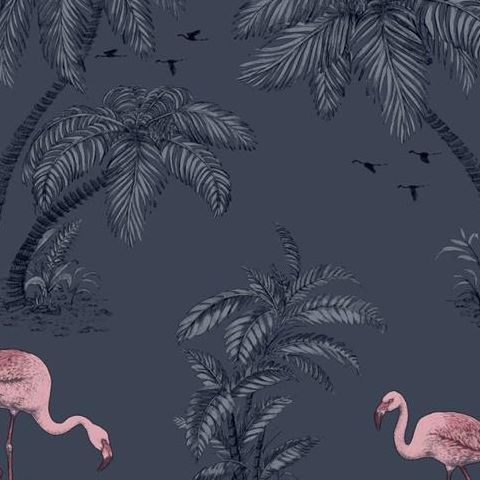 Statement Flamingo Lake Wallpaper navy/Pink 12382