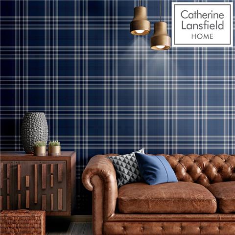 CATHERINE LANSFIELD KELSO CHECK PLAID WALLPAPER 165524 NAVY