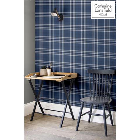 CATHERINE LANSFIELD KELSO CHECK PLAID WALLPAPER 165524 NAVY