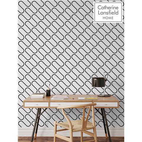 CATHERINE LANSFIELD Linear curve WALLPAPER 206501 Black/White