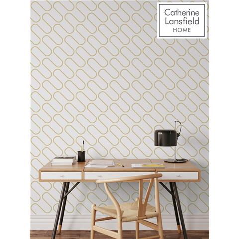 CATHERINE LANSFIELD Linear curve WALLPAPER 206504 White/Gold