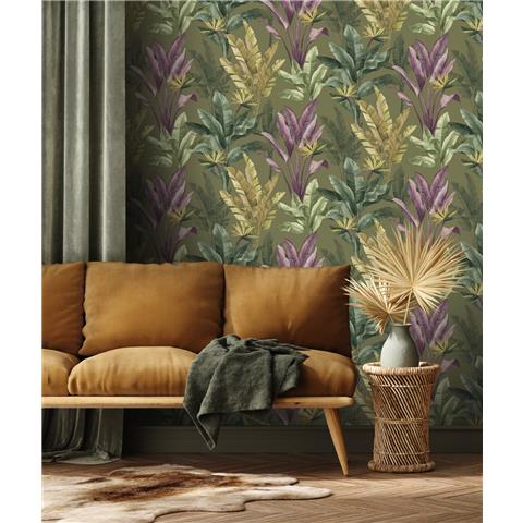Rasch Elegant Homes Madagascar Palm wallpaper 282886 Gold/Green