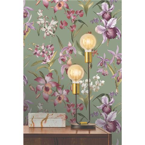 Rasch Elegant Homes Wallpaper Maya Orchid 283654 Sage