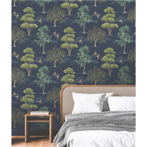 Rasch Elegant Homes Wallpaper Woodland willow 283869 Navy