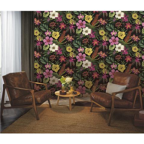 Rasch Elegant Homes Wallpaper Mixed Floral 284262 Black/Magenta