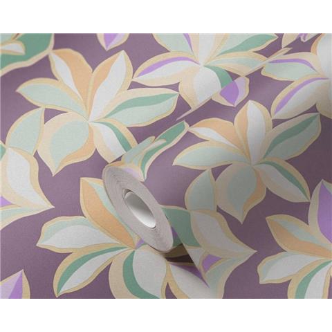 Turnowsky Retro Floral Wallpaper 38908-2 Purple/Gold