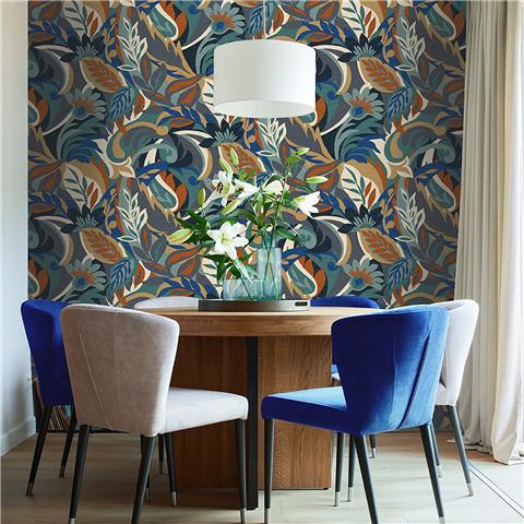 Belgravia Decor Casa Luxury Jacobean Floral Wallpaper 5903 Blue/Multi