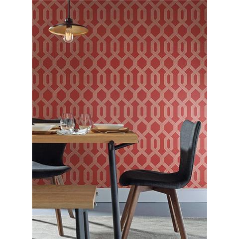 York Mid Century Wallpaper-Viva Lounge Trellis Y6221203 Red/Gilver