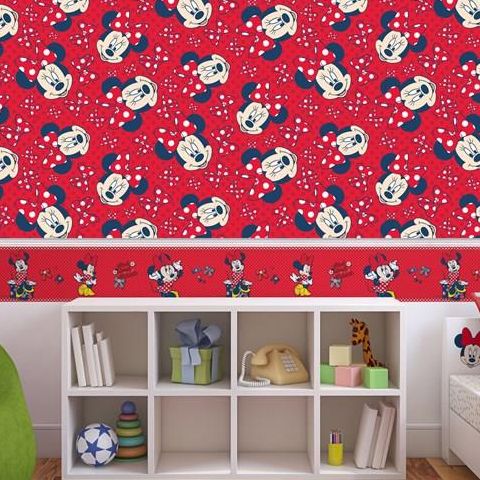 Minnie Mouse Red/White/Black Bow Wallpaper 70-235