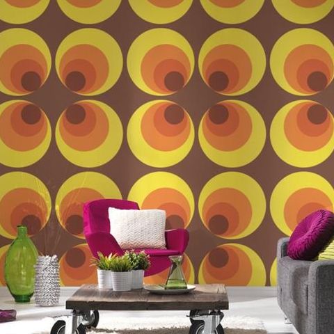 Browns,Yellows and Orange Retro Circles Wallpaper 7013-12