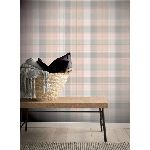 Arthouse Country Check Wallpaper 901900 Pink/Grey