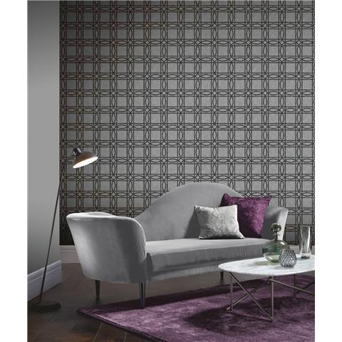 Arthouse Kiss Foil Wallpaper Geo Trellis Charcoal/Grey 903204