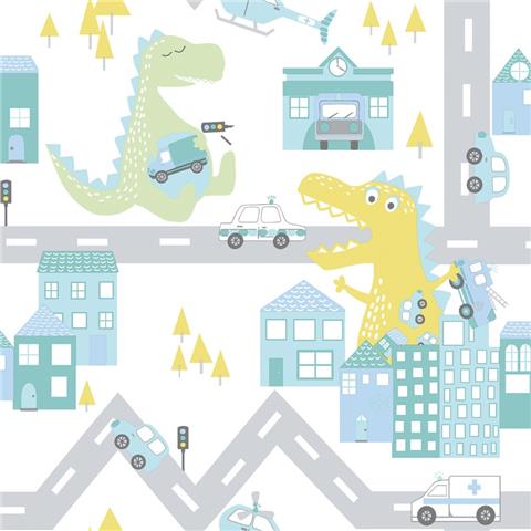 Over the Rainbow Wallpaper-Dino road 90912 teal