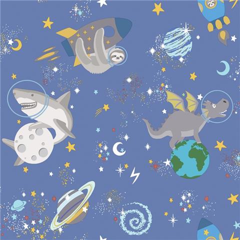 Over the Rainbow Wallpaper-Space animals 90921 blue