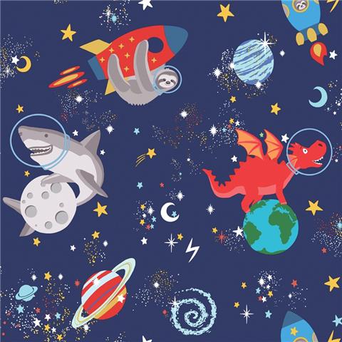 Over the Rainbow Wallpaper-Space animals 90922 navy