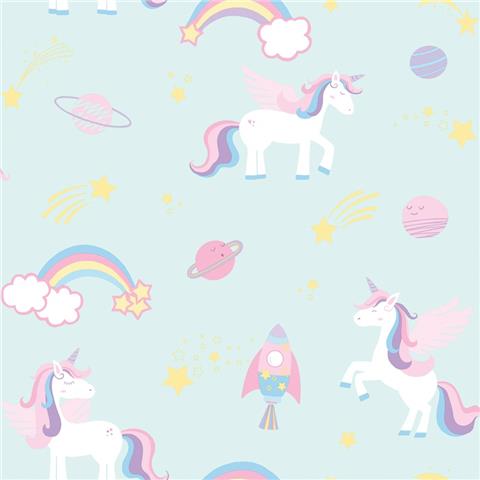 Over the Rainbow Wallpaper-unicorns and rainbows 90962 teal