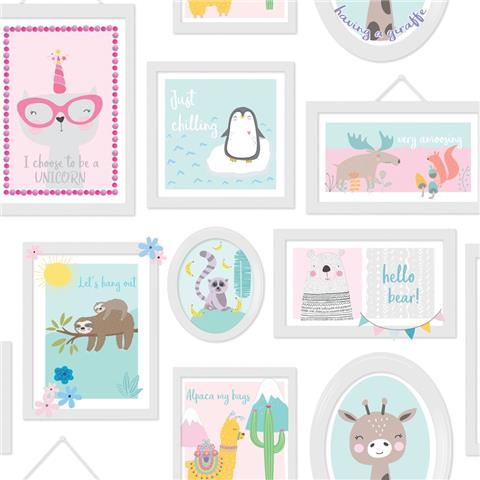 Over the Rainbow Wallpaper-Animal Frames 90971 Teal/Pink