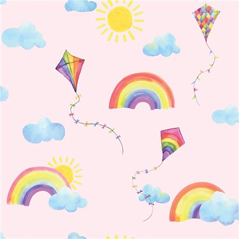 Over the Rainbow Wallpaper-Rainbows and Kites 91021 pink