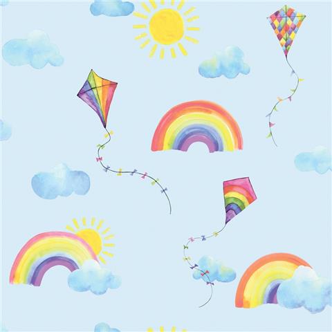 Over the Rainbow Wallpaper-Rainbows and Kites 91022 blue
