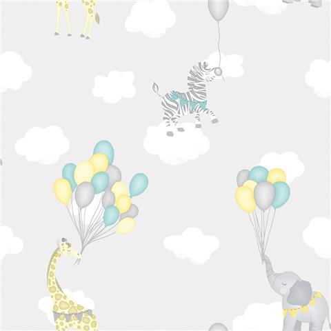 Over the Rainbow Wallpaper-Animal Balloons 91041 Grey