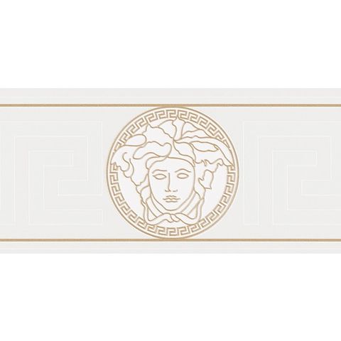 Versace Greek key Vinyl Border 93522-3 Ivory/White/Gold
