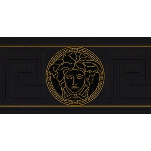 Versace Greek Key Vinyl Border 93522-4 Black/Gold