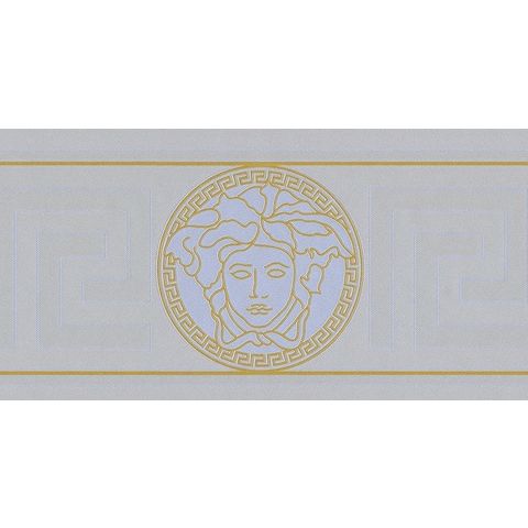 Versace Greek Key Vinyl Border 93522-5 Silver/Gold