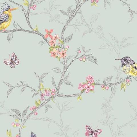 Holden Statement Feature Wallpapers Ornithology Phoebe Soft Teal 98083