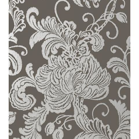 Anna French Seraphina Verey Wallpaper AT6011 Silver on Charcoal