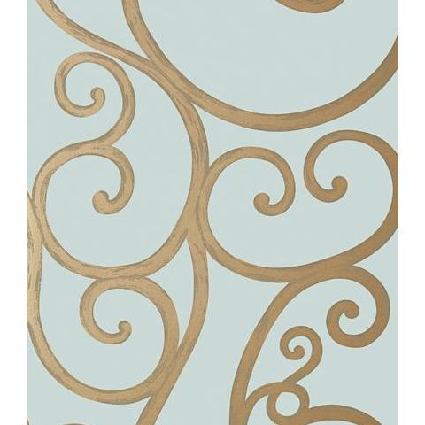 Anna French Seraphina Palace Gate Scroll Wallpaper AT6051 Metallic Gold on Aqua