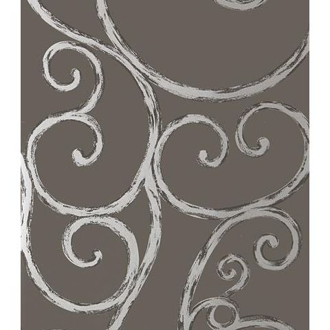 Anna French Seraphina Palace Gate Scroll Wallpaper AT6052 Silver on Charcoal