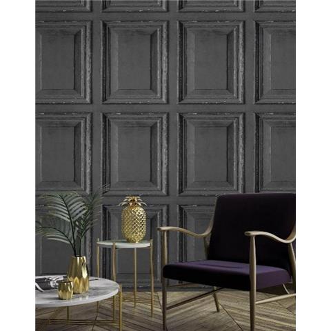 Grandeco Wood Panel Wallpaper 49203 black