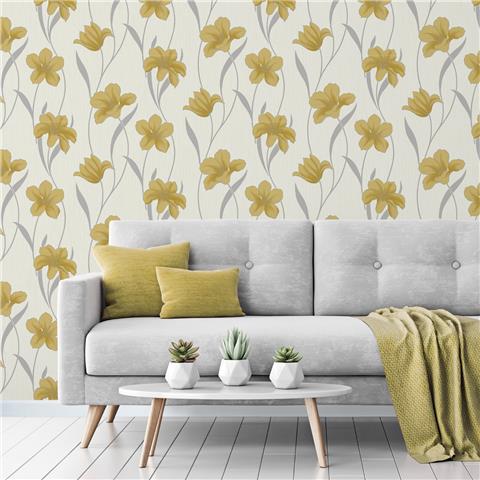 GRANDECO LIFE Kilamoura Wallpaper Floral A60903 Mustard
