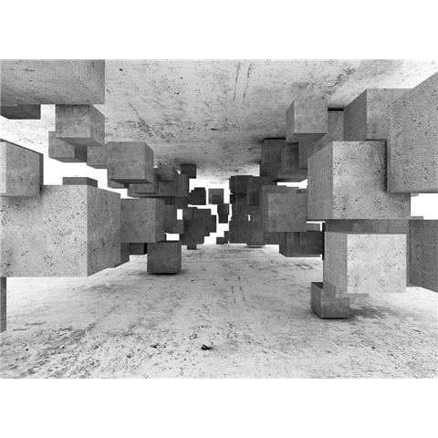 DESIGN WALLS illusion MURAL concrete tetris (350CM WIDE X 255CM HIGH)
