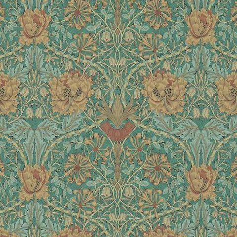 Morris & Co Wallpaper-Honeysuckle and Tulip 214704 Emerald/Russet