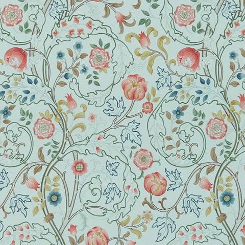 Morris & Co Wallpaper-Mary Isobel 214731 Silk Blue/Pink